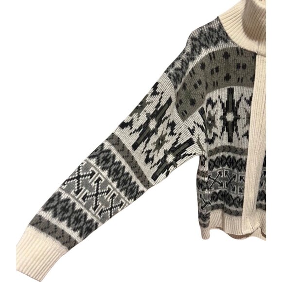 Vintage London Fog Full Zip Acrylic Jacket In Cream/Black W/ Turtleneck Collar - Picture 5 of 9